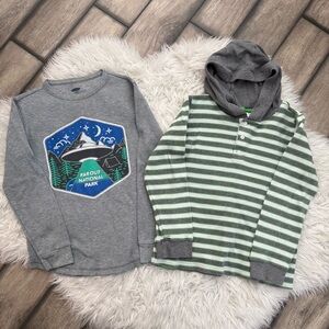 Old Navy Gray Graphic Tee and Green Striped Hoodie Set